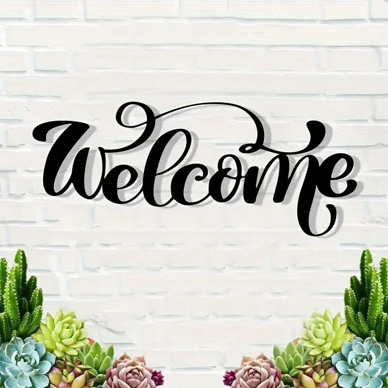 Stunning Welcome Metal Wall Art Sign - Durable Iron Decorative Plaque for Home and Garden with Rustic Finish - Weather Resistant