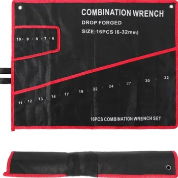 Sac à outils noir à 16 poches avec coutures rouges, organisa...