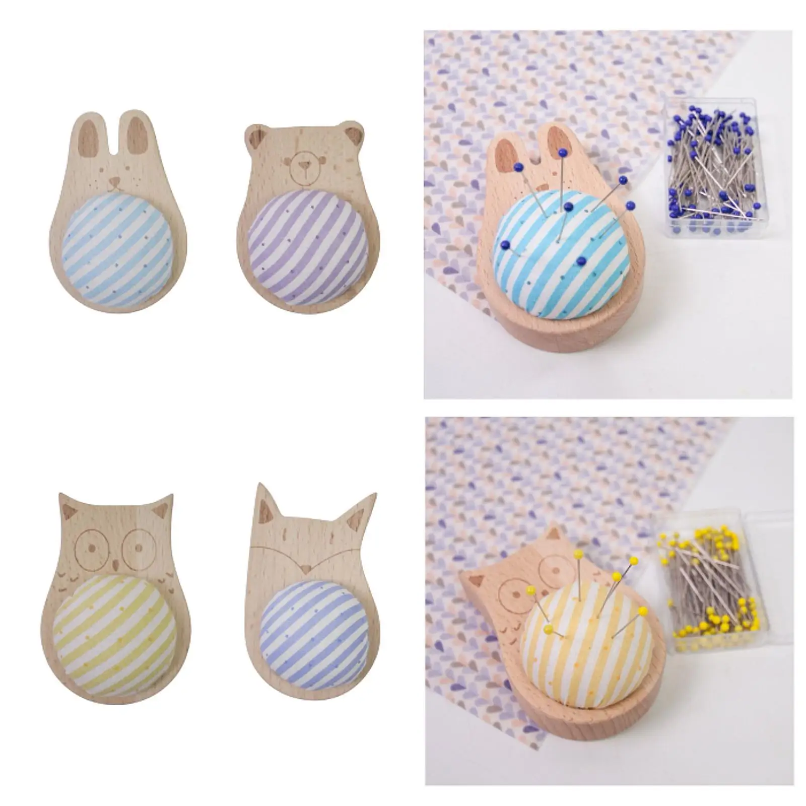 

Mini Pincushion Wood Base Needle Holder for Quilting Household Cross Stitch