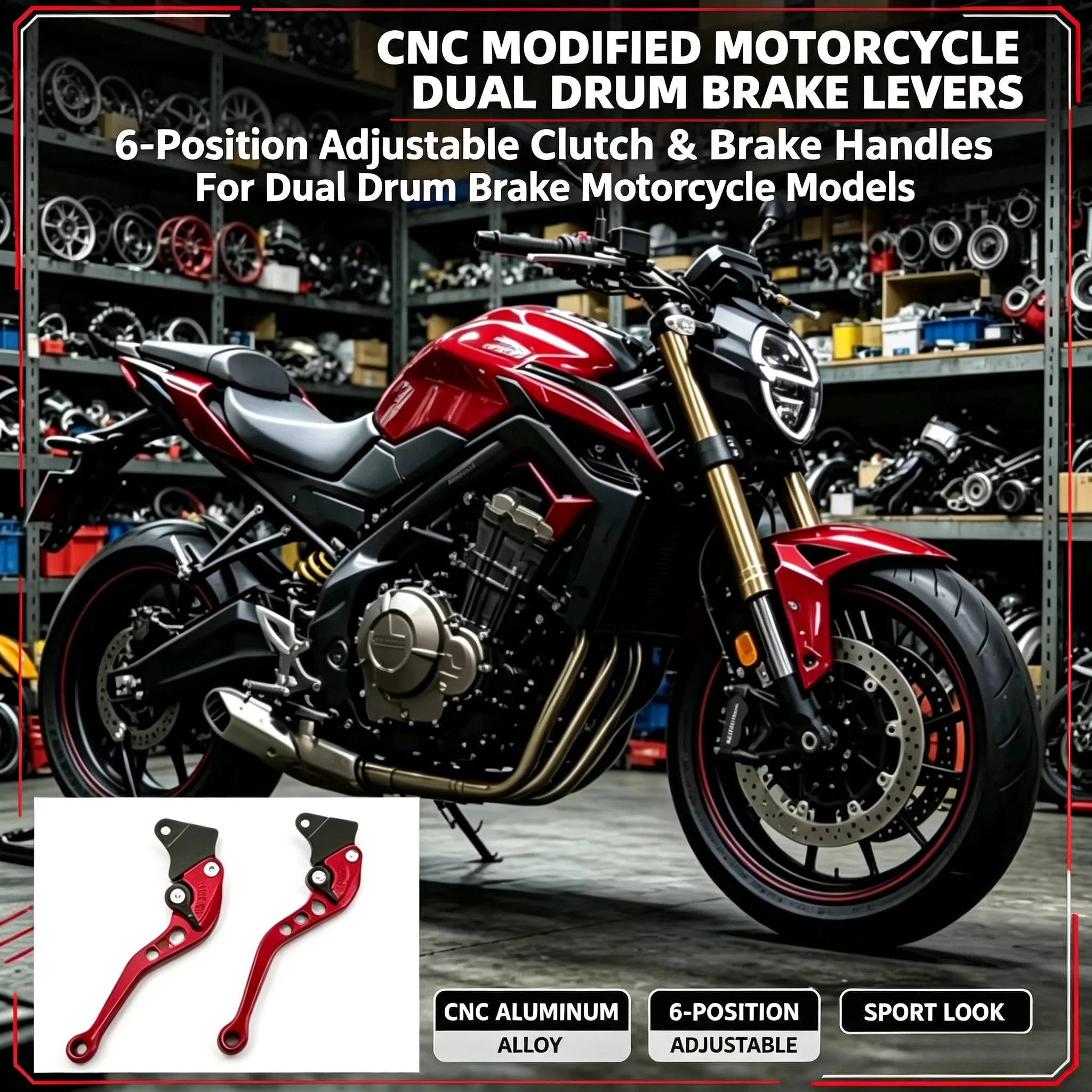 6-Position Adjustable CNC Aluminum Alloy Clutch & Brake Levers, Dual Drum Brake Motorcycle Handles, Modified Sport Accessories