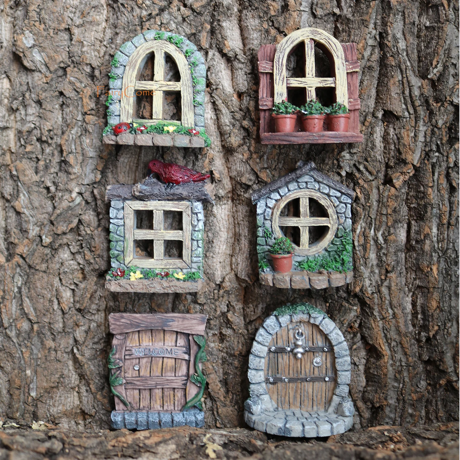 Artículos de jardín en miniatura, conjunto de decoración, figuritas, miniaturas de jardín de hadas, ventanas, muebles de pueblo, suministro, accesorios de decoración