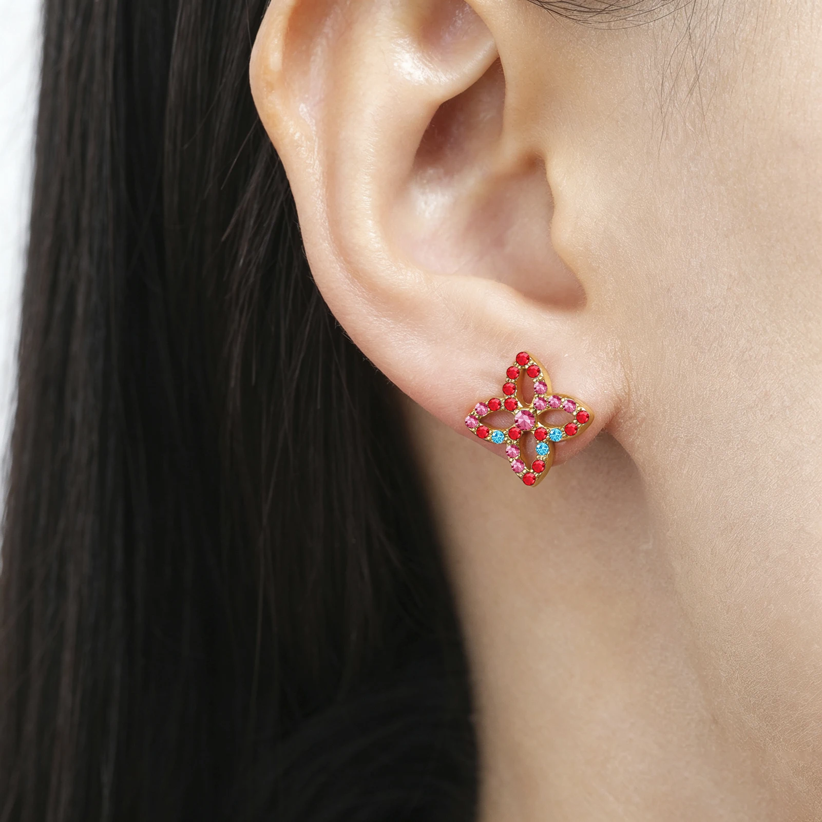 Eueavan 3D Vierblättriges Kleeblatt Kristall Ohrstecker Edelstahl Kristall Glücksbringer Kleeblatt Blumen Schmuck Damen Ohrringe Großhandel – Detail 5