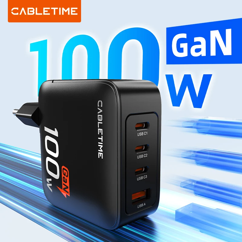 CABLETIME GaN Charger 100W PD QC 3.0 Fast Charger Type C Phone Charger USB C Quick Charging for iPhone 15 pro Macbook Laptop