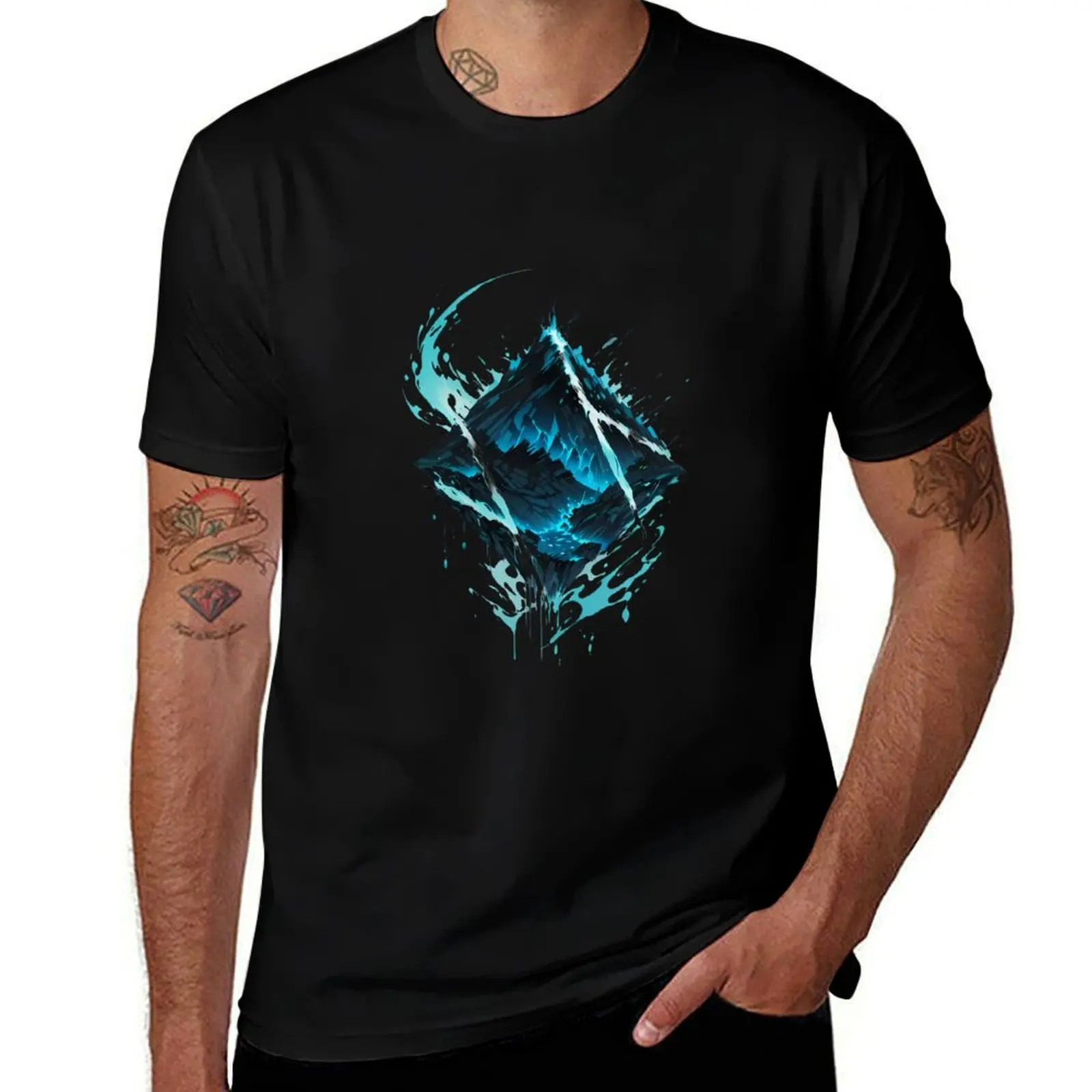 Blue Mountain Ocean water thing T-Shirt Basic Short Sleeve Cotton Blend T-Shirt