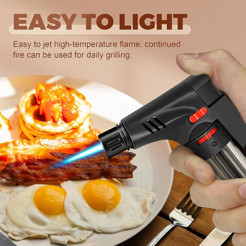 Paquete de 5 encendedor de antorcha de llama de chorro alto, diseño de cuerpo transparente, Gas butano, recargable, herramienta de encendido de llama de chorro de butano ajustable