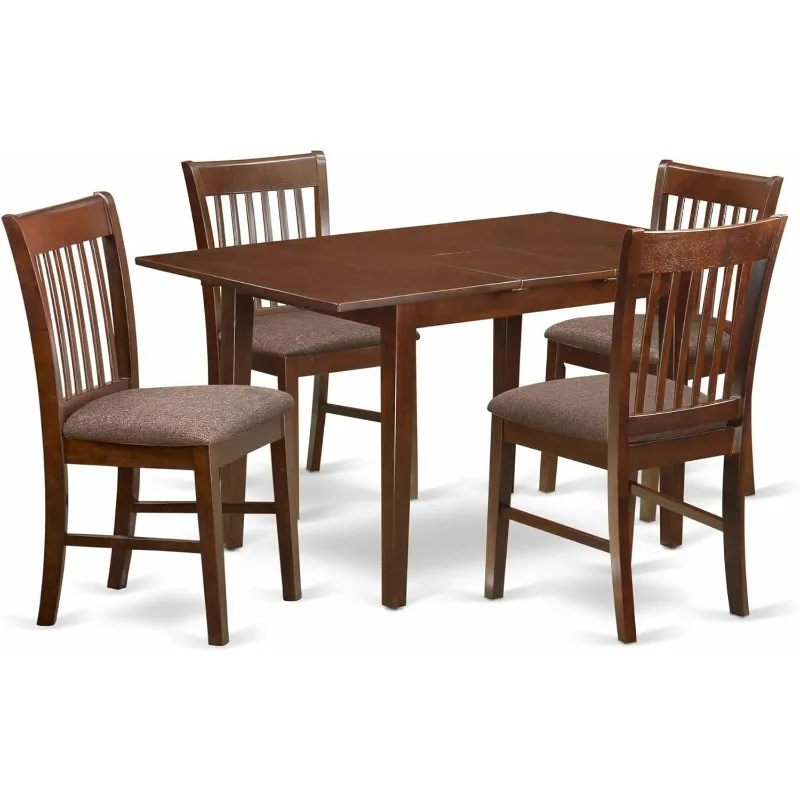 5 Piece Kitchen Set Includes a Rectangle Dining Room Table with Butterfly Leaf and 4 Linen Fabric Upholstered Chairs