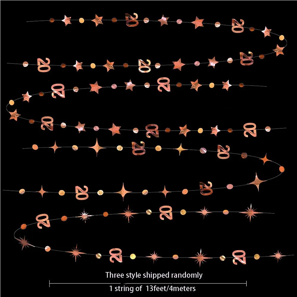 Rose Gold 20th Birthday Party Decoration Girls Happy Birthday 20 Year Old Circle Dot Twinkle Star Garland Paper Hanging Streamer