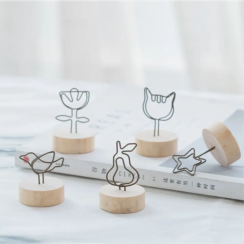 1PC Memo Card Home Decoration Message Left Supporter Photo Frame Picture Clip Round Wooden Holder