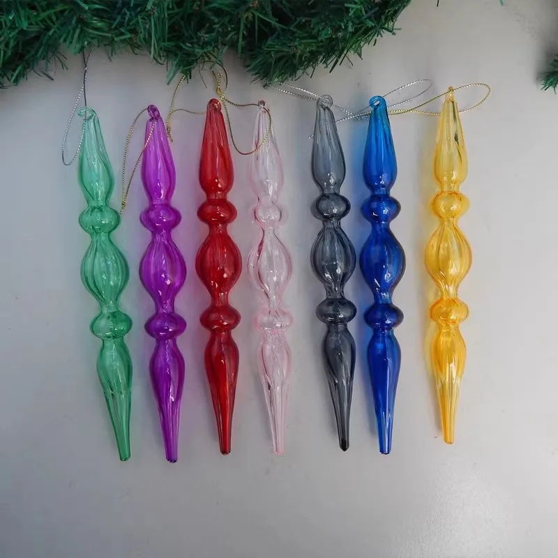 

7pcs/pack 3*22cm Different Color Glass Pendant Handmade Craft Christmas Day Tree Hanging Ornament Festival Decoration Gift