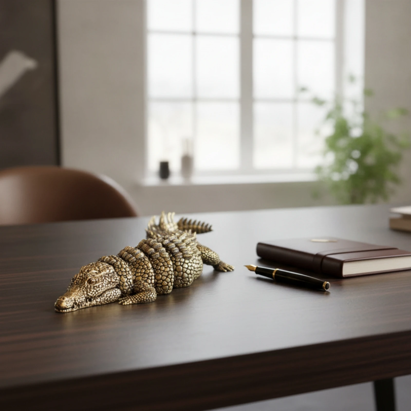 Crocodile Figurine Antique-Style Crocodile Ornament with Articulated Body Desk Ornament with Animal Shape Low-Height - view 3