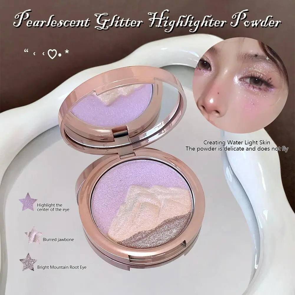 Kakashow 3 cores estrela explosão paleta de iluminador de longa duração à prova dwaterproof água rosto shimmer pó para radiante molhado olhar hiingter maquiagem