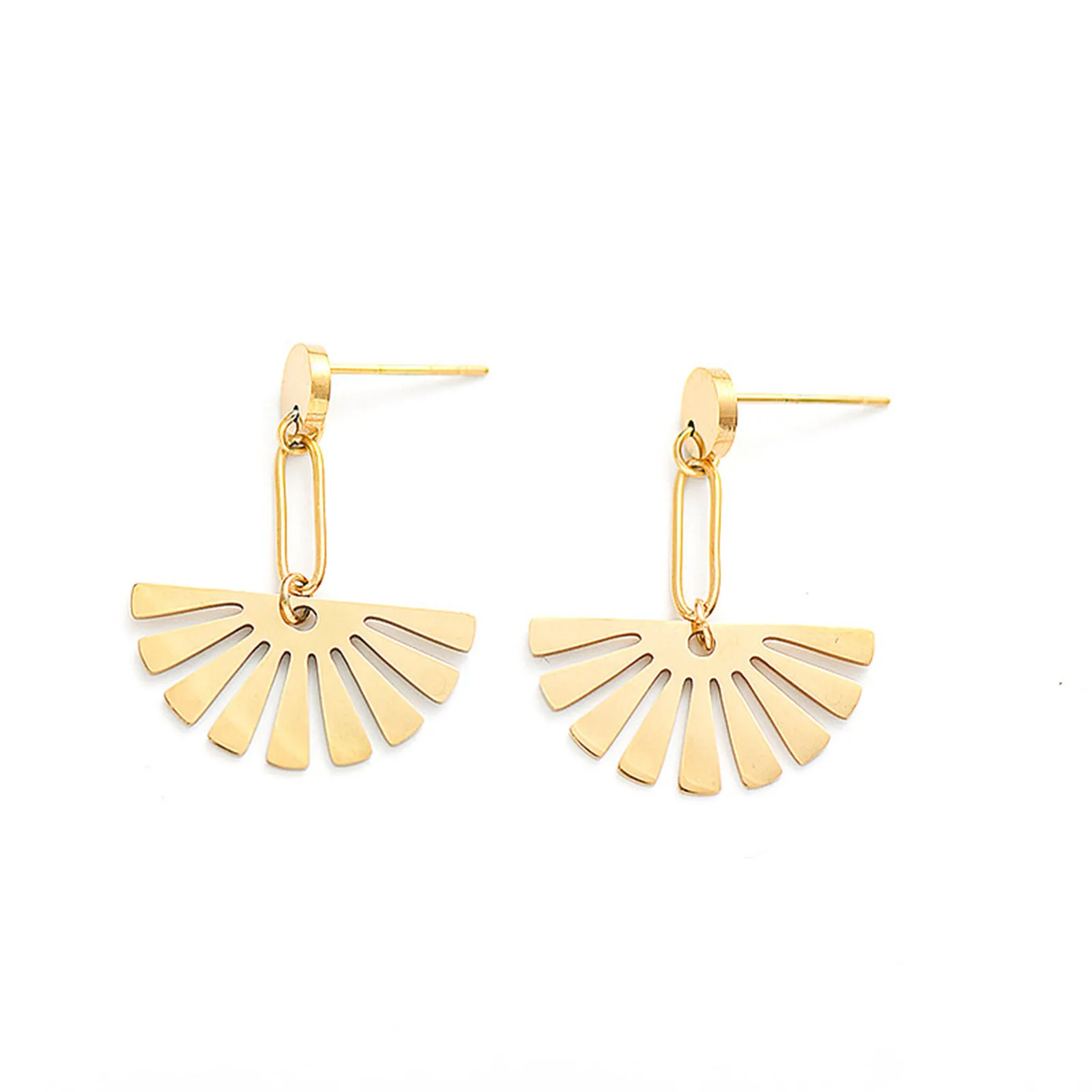 316 Stainless Steel Ear Post Stud Earrings Gold Color Fan-shaped Hollow Earrings 3cm x 2.3cm, Post/ Wire Size: (20 gauge)1 Pair