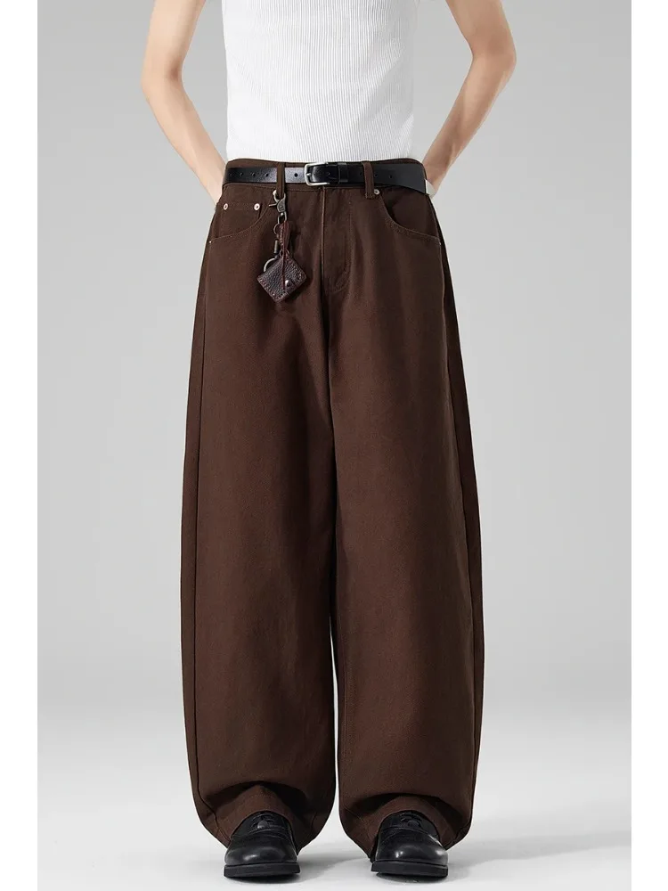 

100% Cotton Baggy Pants Men's Fashion Wide Leg Streetwear Y2K Pants Casual Draped Loose Personality Jeans Male Trousers