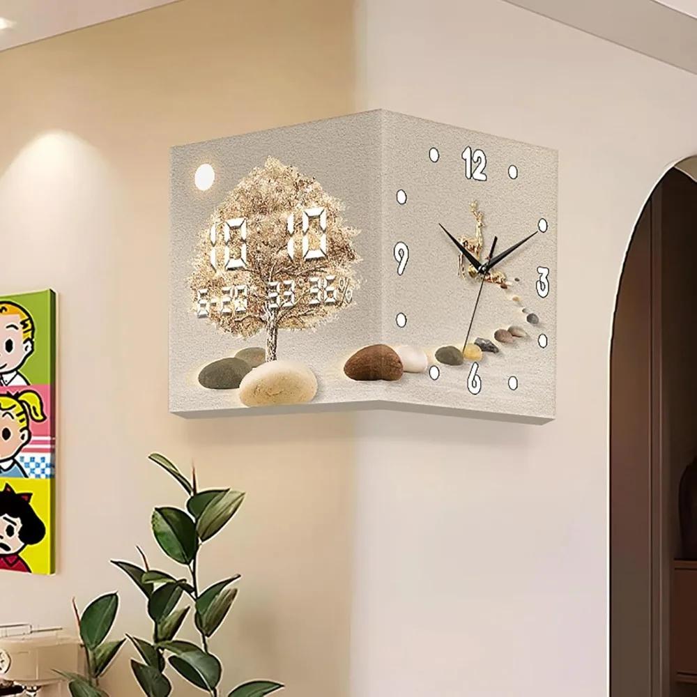 

3D Wall Art Decor Clock, Modern Corner Clock with Led Lights, Luxury Decoration Clock of Living Room, Bedroom, Corridor(10inch)