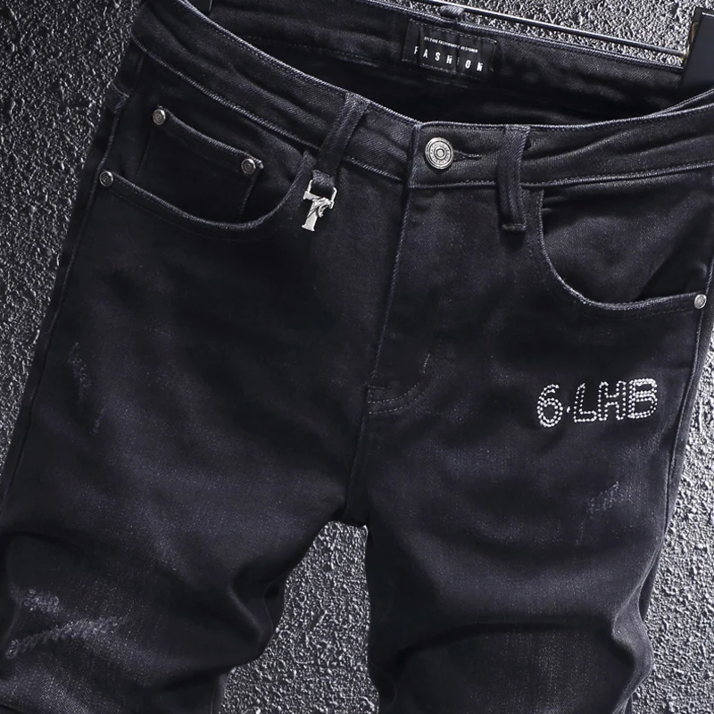 Y2K high-quality fashion new men's jeans stretch repair black jeans designer retro high-quality jeans hombre