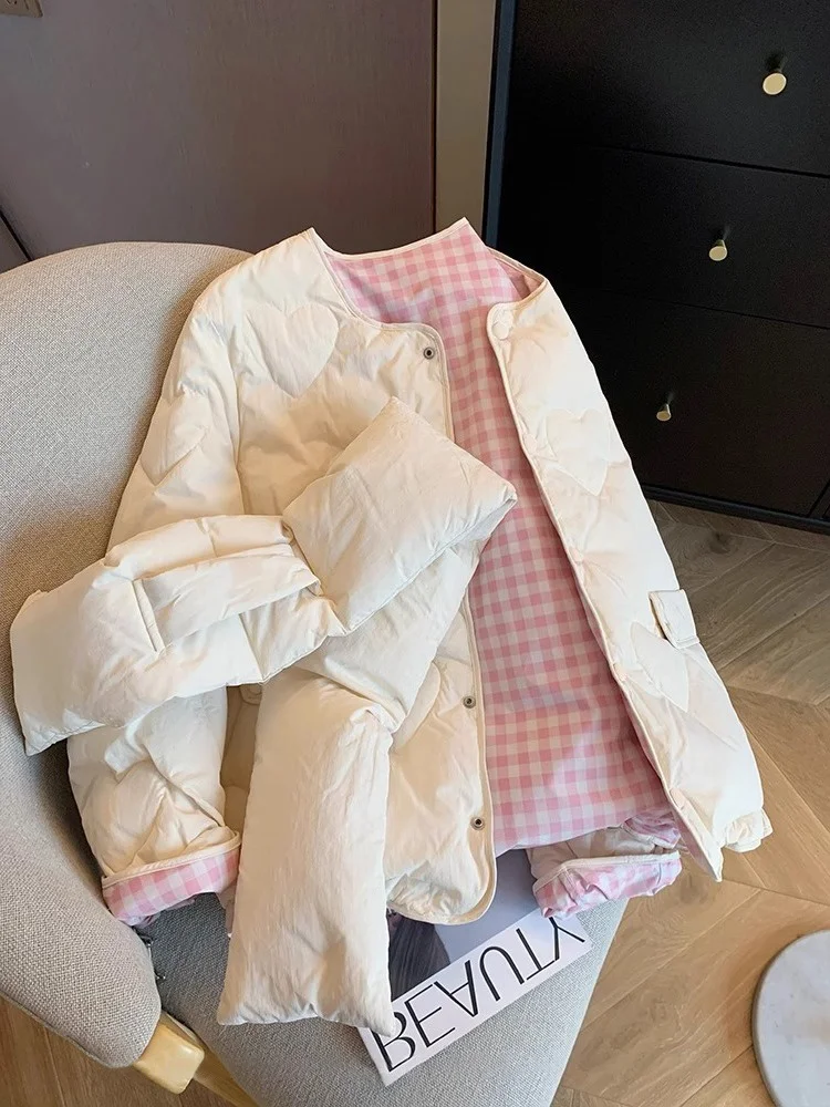 

Pink Cotton Jaet round Ne Splice Anti-Aging Small Size Men Women Autumn Winter Coat Comfortable Soft Korean Sle Long Sl...