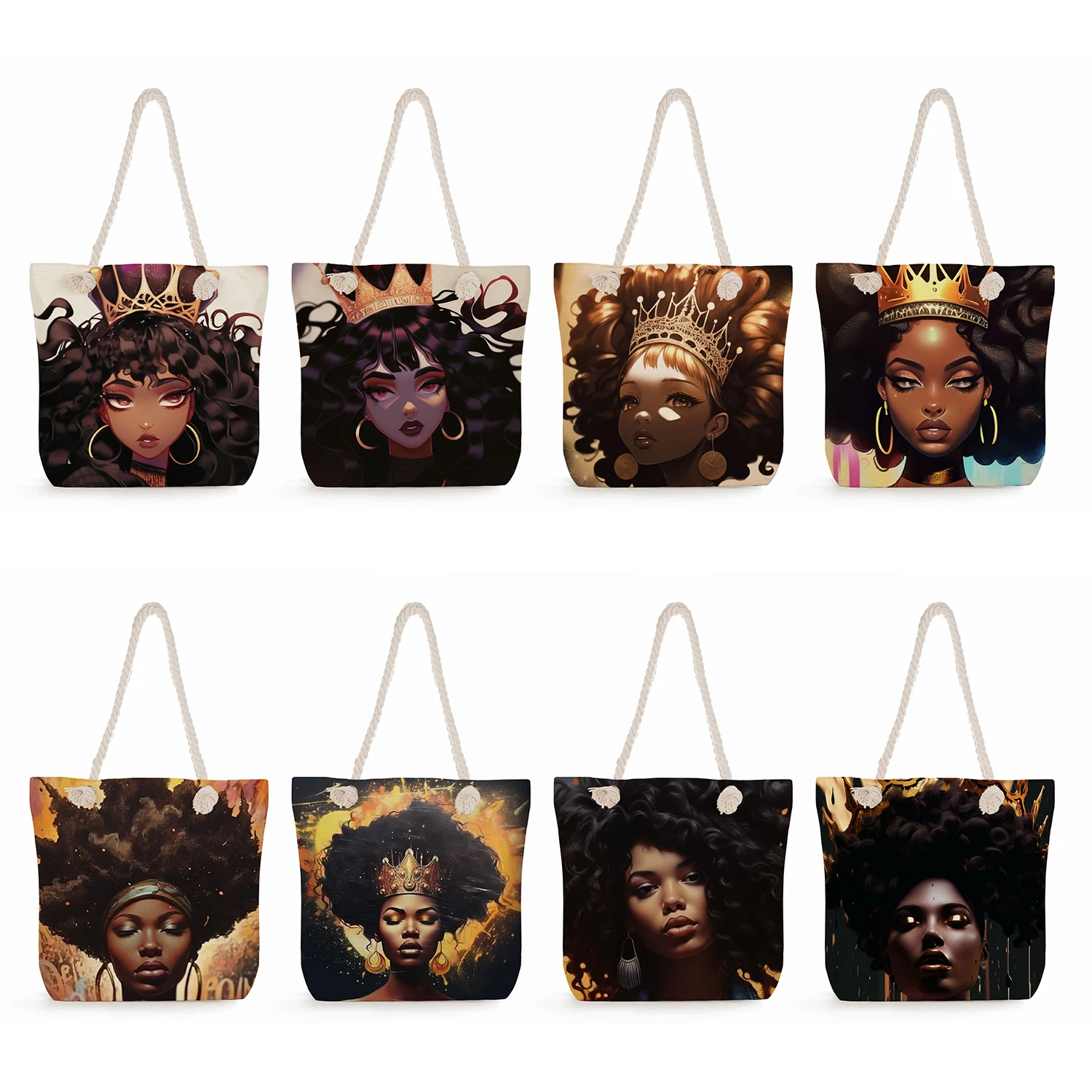 African Girl Print Handbags Groceries Totes Casual Daily Shopping Bags Women Shoulder Bags Pretty Black Girls Travel Beach Bags