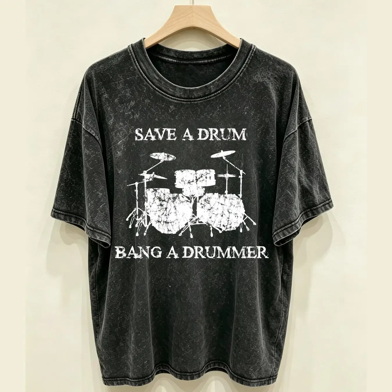 washed T Shirt Save a drum bang drummer funny percussion concert tee music vintage Washed Slightly graphic Breathable