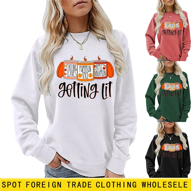 

Thanksgiving Women's Getting Lit Letter Print Casual Crew Neck Sweatshirt