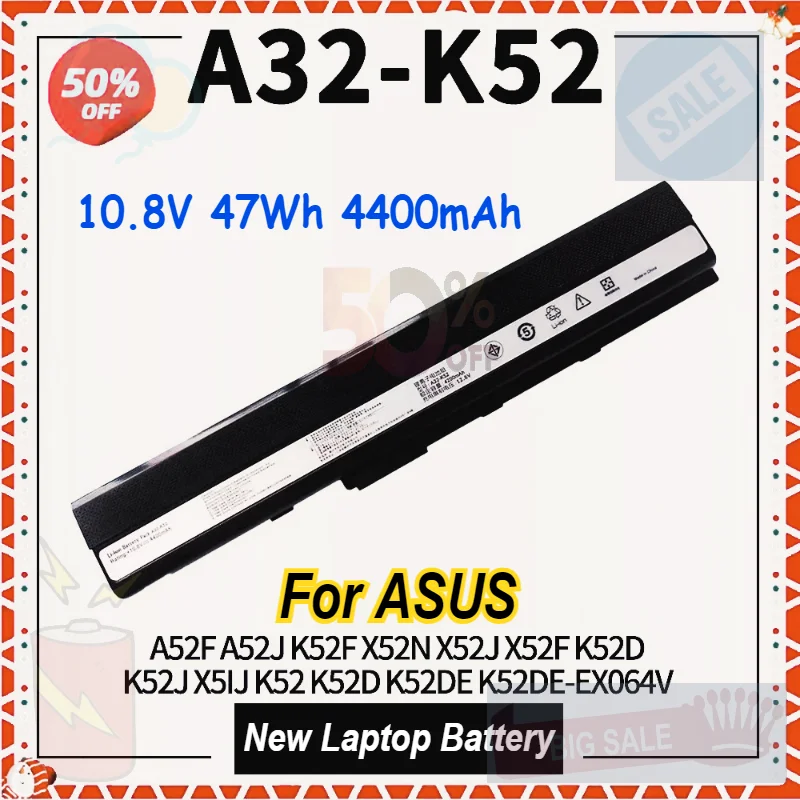 

4400mAh A32-K52 Laptop Battery for ASUS X42J K42J A42J A52F A52J K52J X5IJ K52 K52D K52DE K52DE-EX064V K52F-B1 K52F X52N X52J