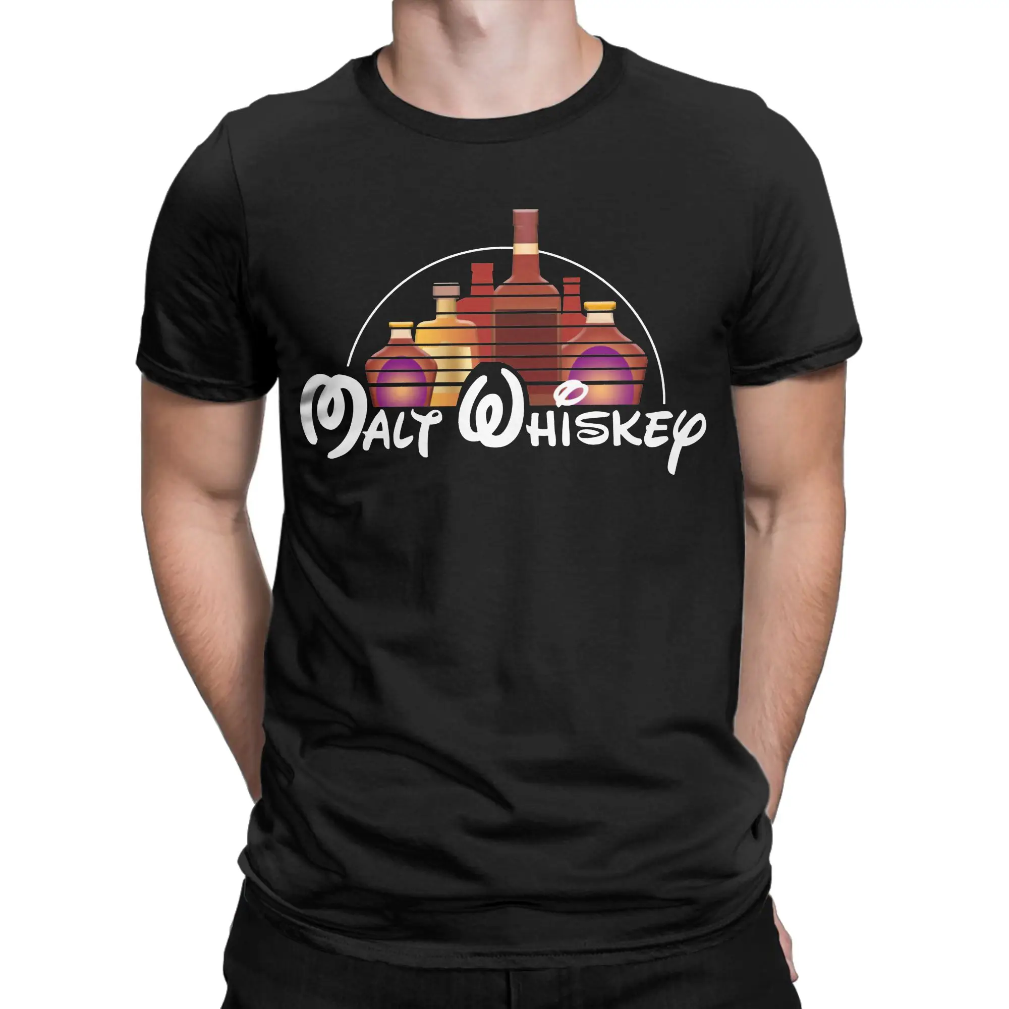Men's Malt Whiskey Beer Drunk T Shirt  Pure Cotton Tops Fun Short Sleeve Crew Neck Tees Printing T-Shirt
