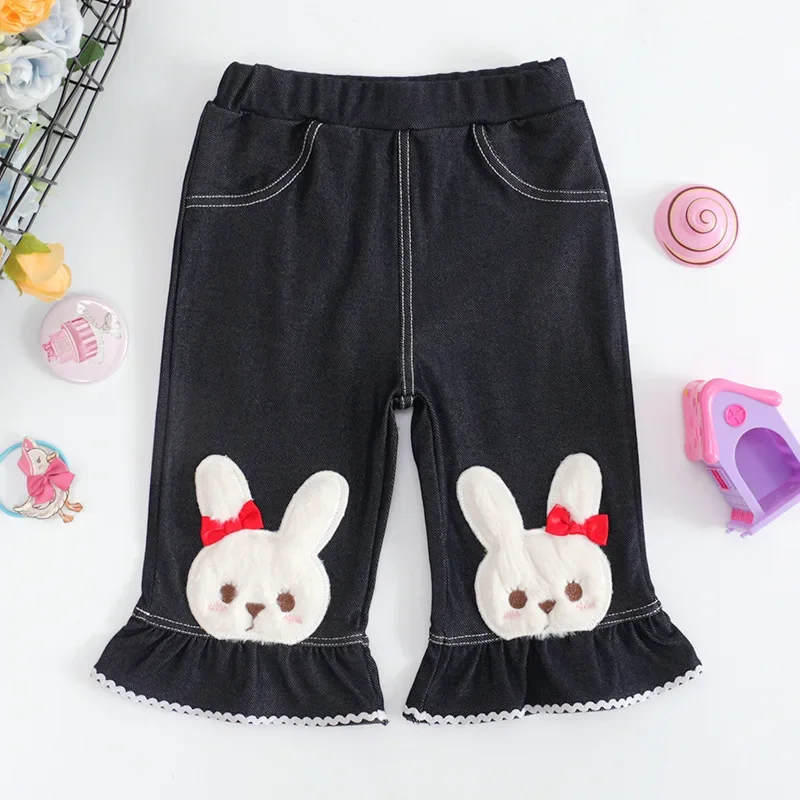 Shirley Temple Kids Pants ST Japanese Girls Cartoon Plush Bunny Lace Pants Summer