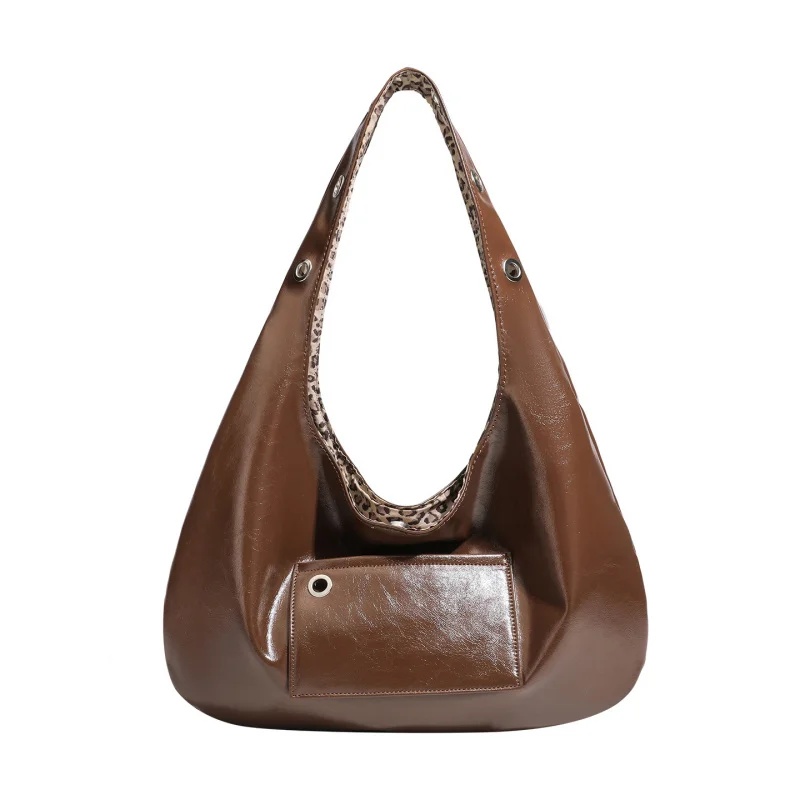 A deep red leopard-print large capacity handbag with a double-sided design, which can be used as a shoulder bag or a handbag.