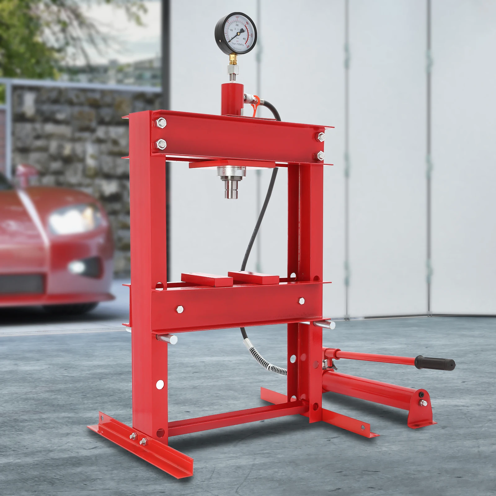 10T Hydraulic Benchtop Press, 22046.23lbs Max Pressure, 3-Level Height Adjustment, for Auto Repair, Metalworking, H-Structure