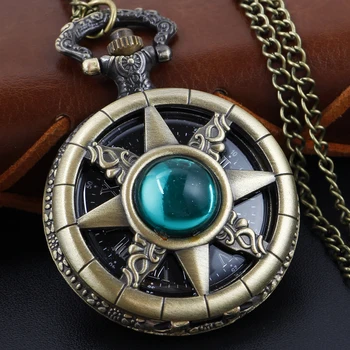 שעון כיס קוורץ עם כוכב ריק בצורת אמרלד קסם חדש, שרשרת ג'נטלמן ותליון, אביזרי אופנה