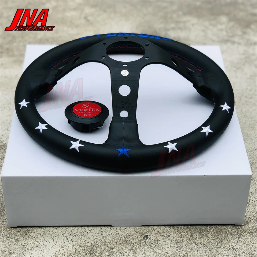 Universal 330MM JDM VERTEX 7 STAR STEERING WHEEL - RED WHITE Star PC-ST20