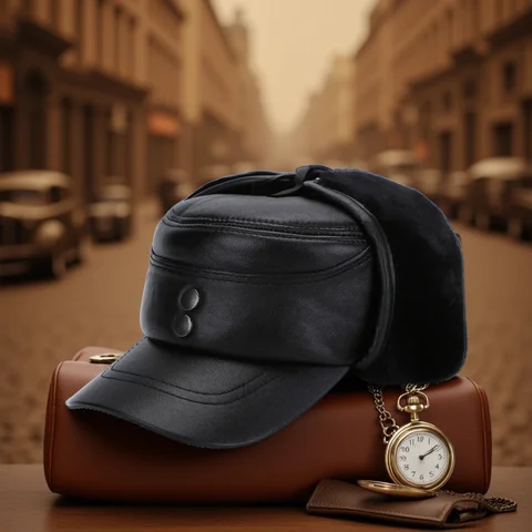 2026 New Style Men Ear Flap Genuine Leather Hat Winter Vintage Baseball Caps Thicken Warmer Flat Hats Fashion Real sheepskin Cap