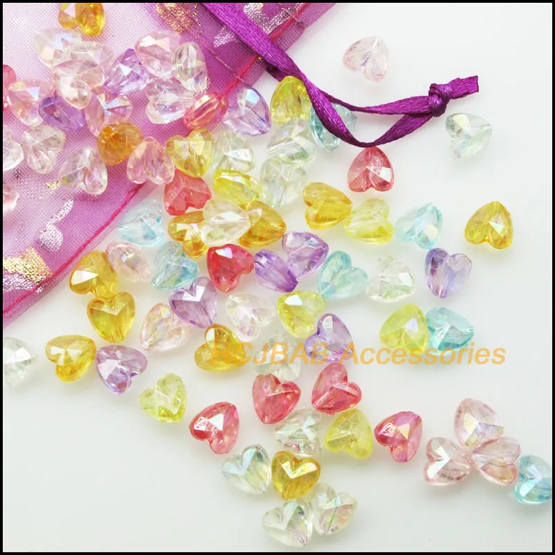 100Pcs Illusory Mixed Smooth Tiny Heart Acrylic Plastic Spacer Beads Charms 8mm