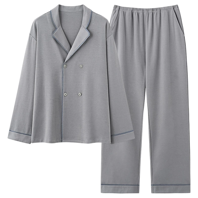 Autumn Men Pajamas Set V-Neck Cardigan Kimono Sleepwear Man Shirt Long Sleeve Pyjamas Male Full Cotton Home Nightwear Loungewear