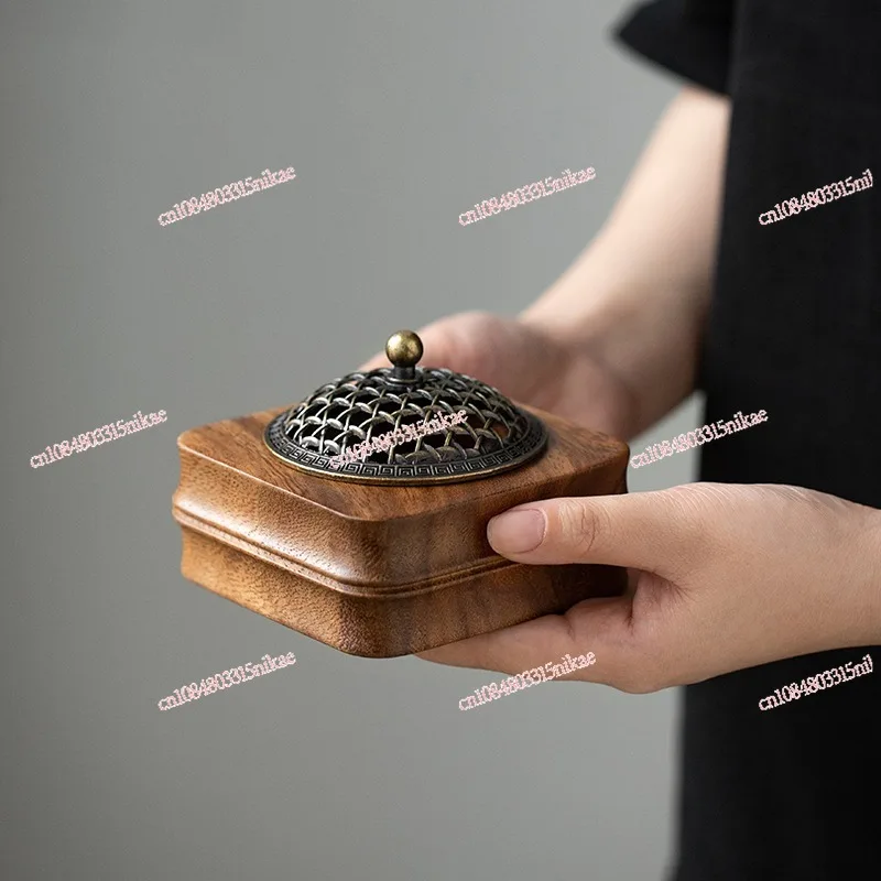 Brûleur d'encens pour cérémonie du thé en noyer, usage domestique, compatible en bois d'agar, porte-encens et mini support à bobine