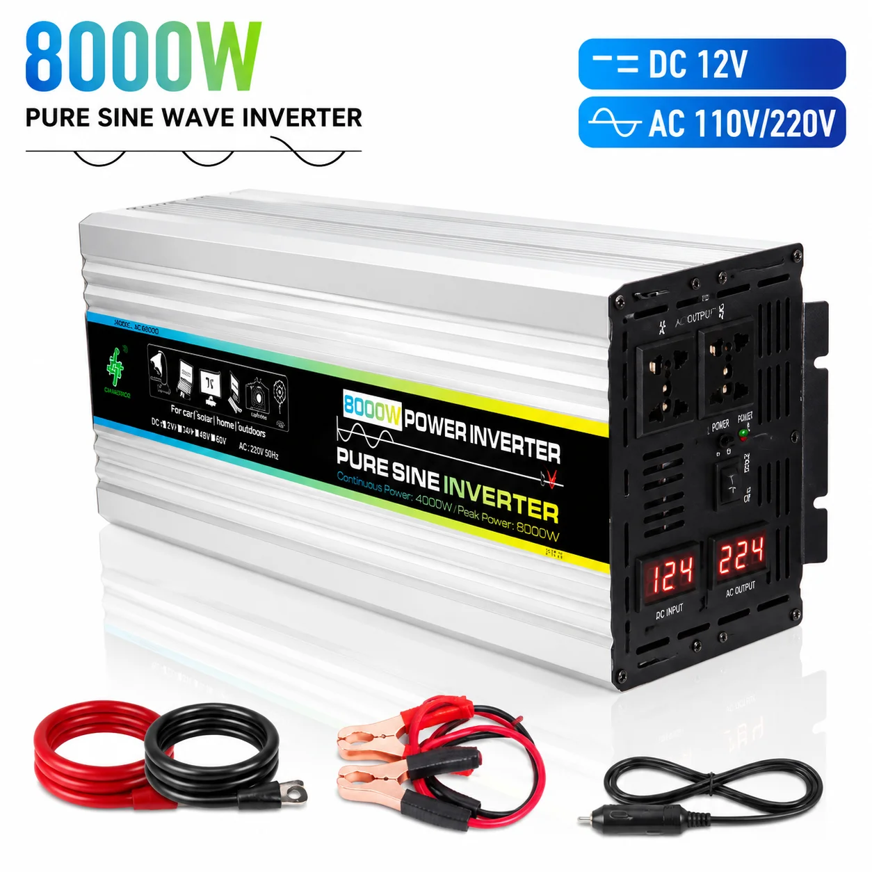 Pure Sine Wave Inverter 4000W 8000W Peak DC 12V 24V 48V 60V To AC 220V Power With LED Display Converter For Home Solar RV Car