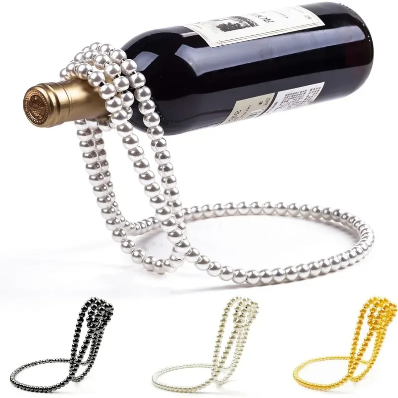 

Pearl Necklace Shaped Floating Wine Bottle Holder, Creative Metal Chain Suspension Wine Rack,