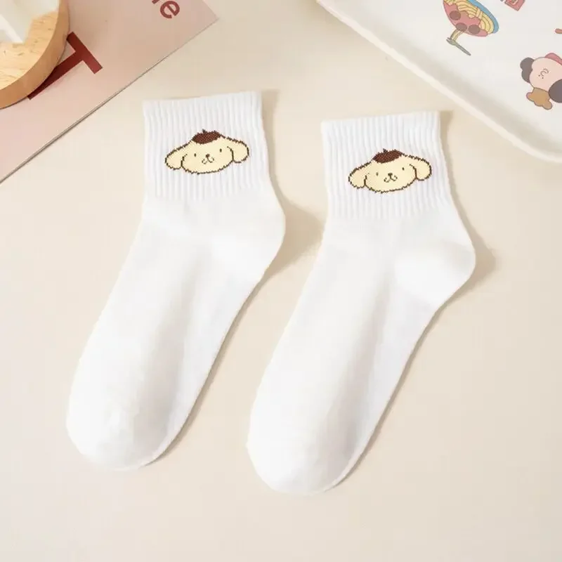 Kawai Sanrio Hello Kitty Socks for Girls Medium Kuromi Cinnamoroll Socks Cute My Melody Socks Black White Sock