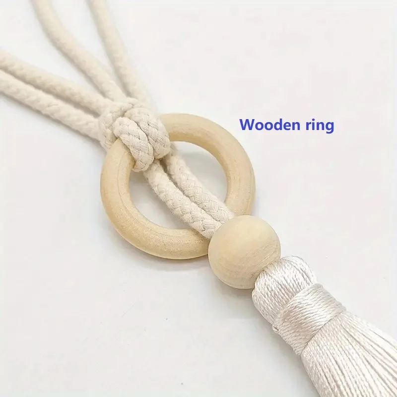 2pcs Bohemian Chic adjustable cotton cord curtain tie fringe - hand woven, log loop curtain buckle strap