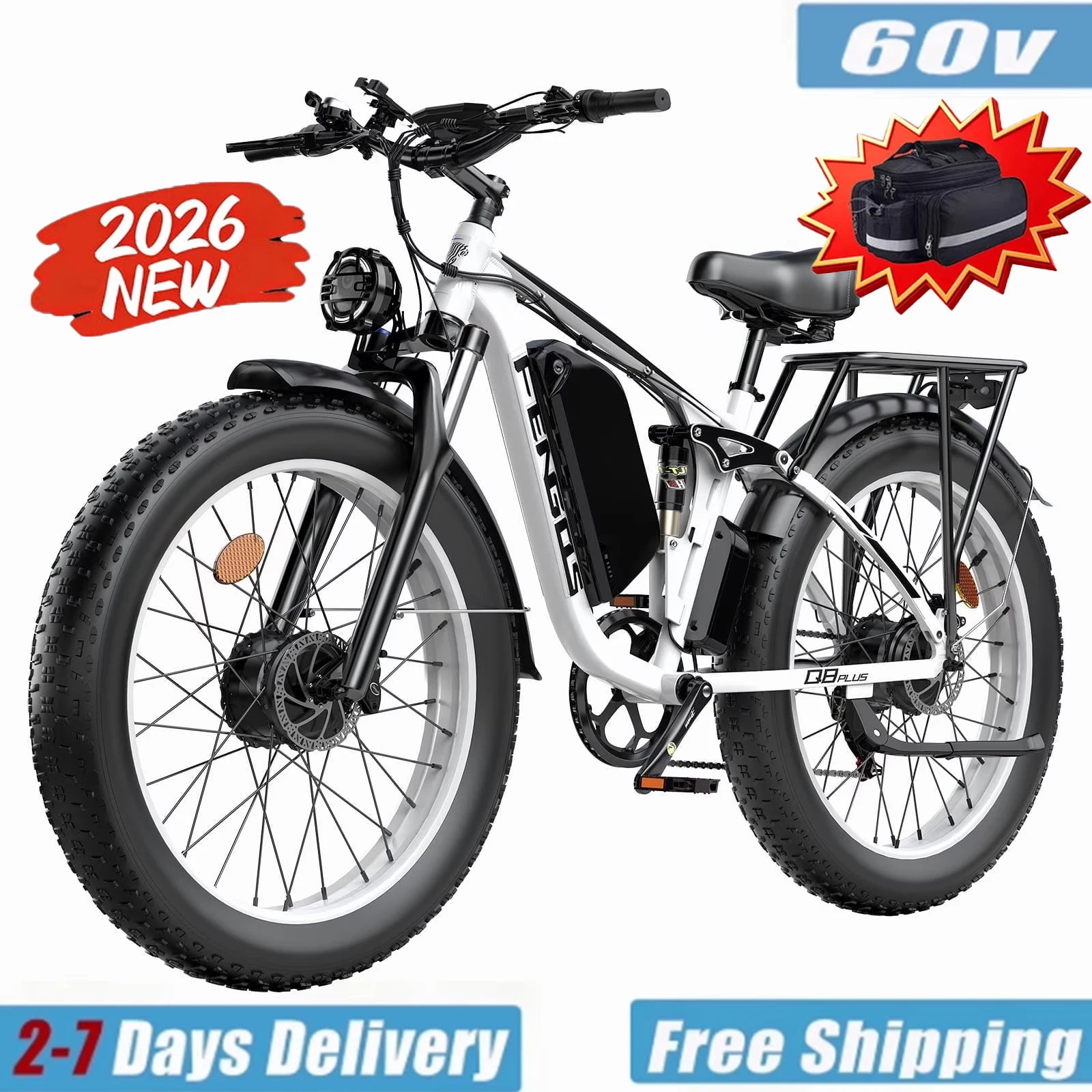 FENGQS Q8PLUS Electric Bike 6000W 5000W Dual Motor for Adults, 26"x4" Fat Tire, 52V/23Ah Battery, 45mph Top 80-100 Miles Range, Full Suspension, UL 2849 image 4