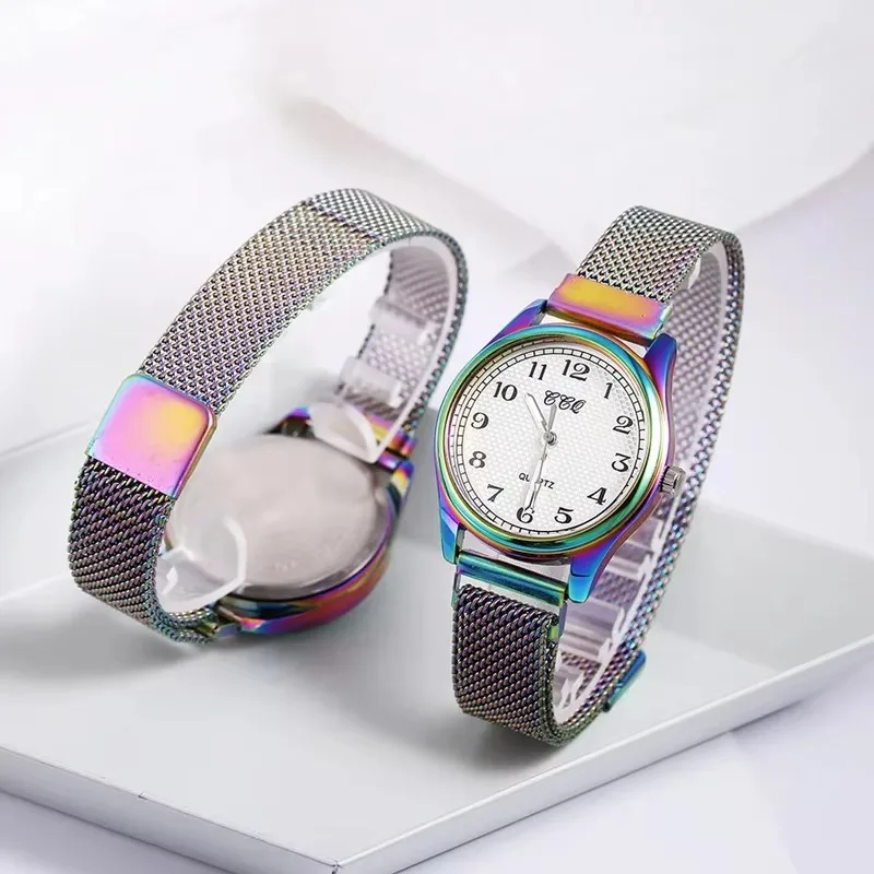 Watch Women Rainbow Gradient Color Magnetic Suction Fashion Digital Dial Watch Quartz Wristwatches Female Clock Relogio Mujer