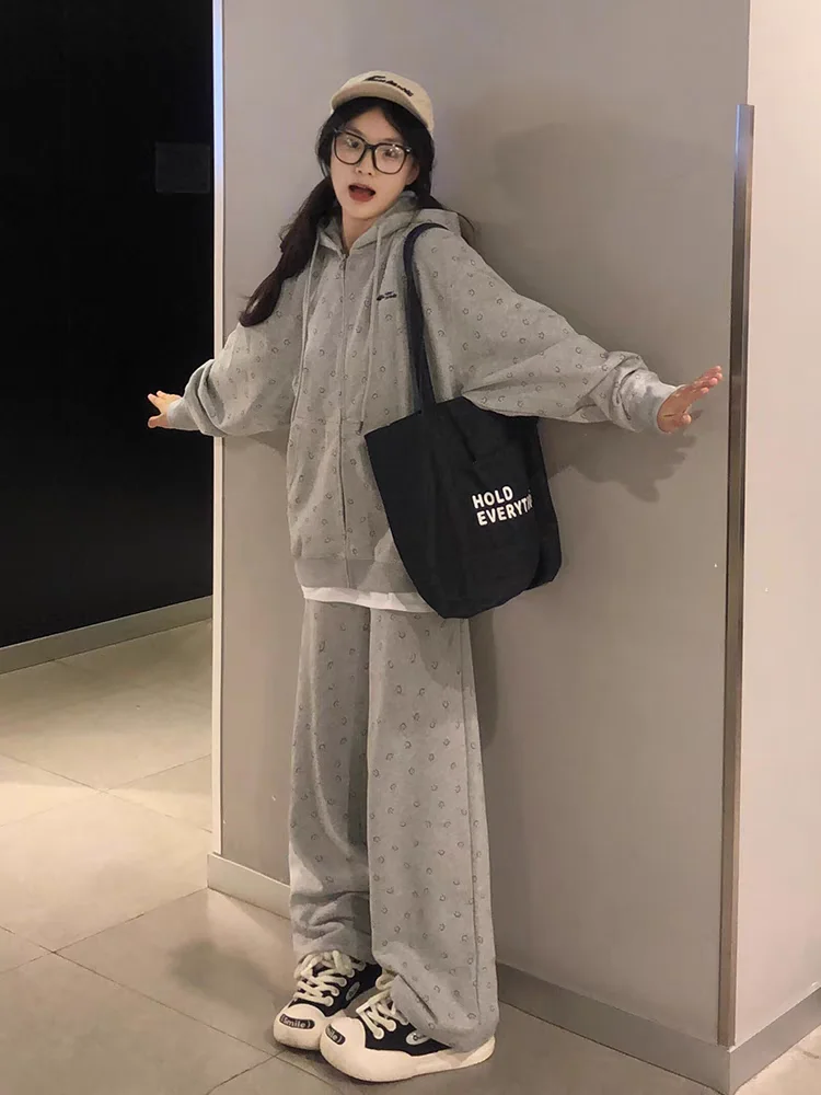 

Женский свободный крой для похудения, модный комплект из двух предметов на весну и осень — студенческая толстовка с капюшоном в корейском стиле