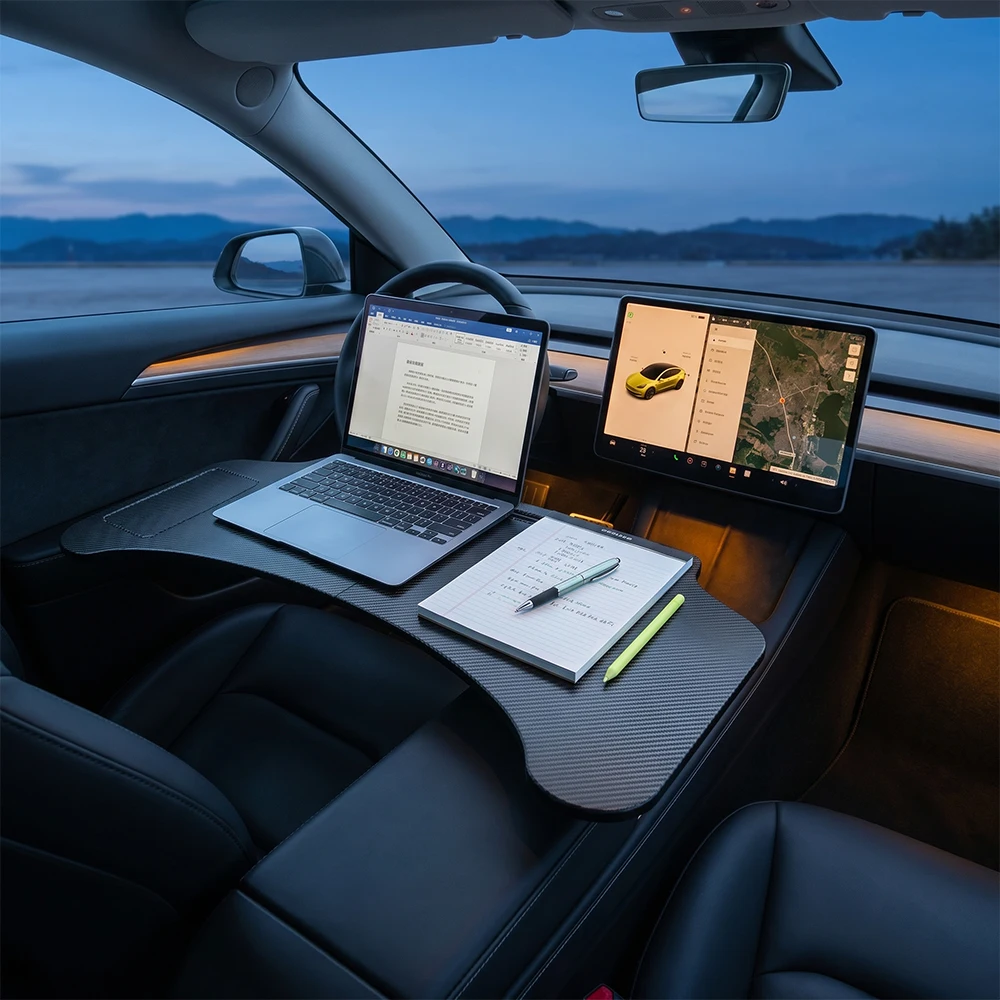 For Tray Table For Tesla Model 3/Y2017-2025Folding Car Steering Wheel Board Laptop Foldable Desk Mount Eating Drinks Tray Holder - view 6