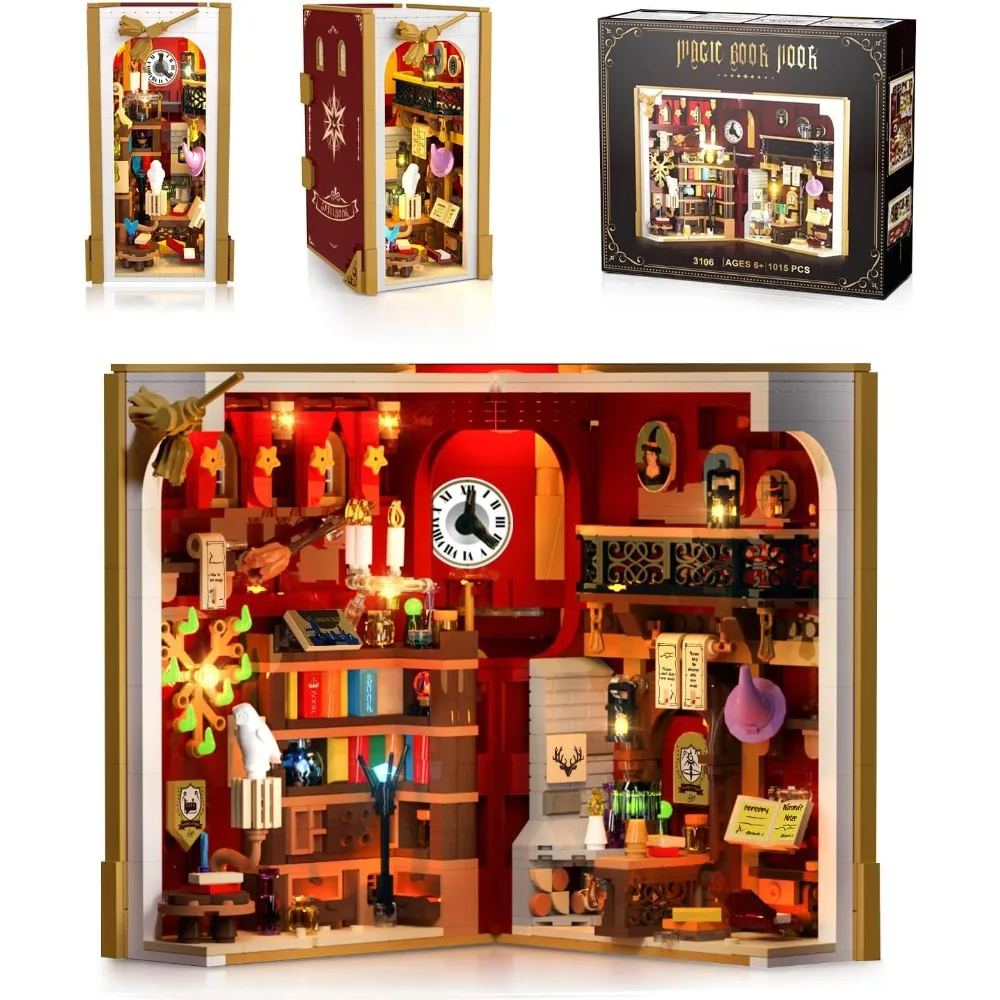 

Miniature LED-lit DIY Bookend Building Kit, 1015 Pieces for Bookshelf and Home Decoration