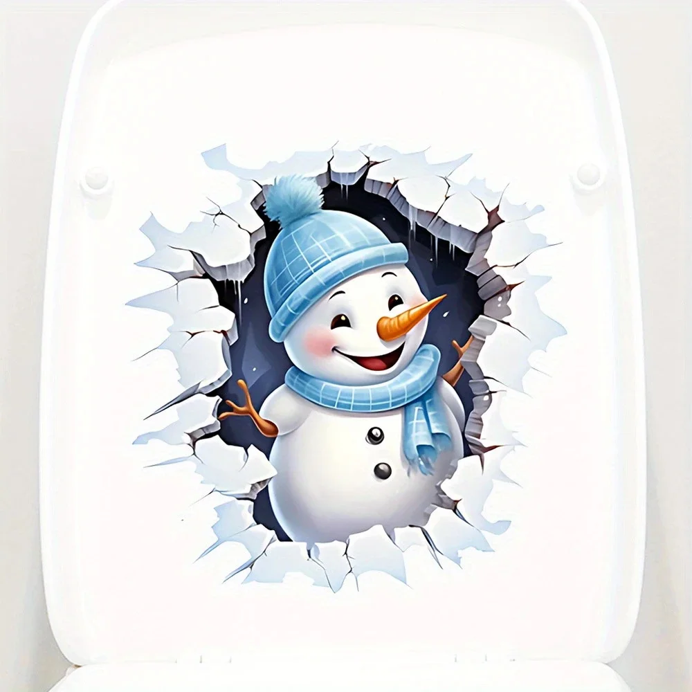 MT1147# Snowman 3D Wall Break-Through Toilet Lid Decal Waterproof  Self-adhesive Bathroom Decoration Sticker,
