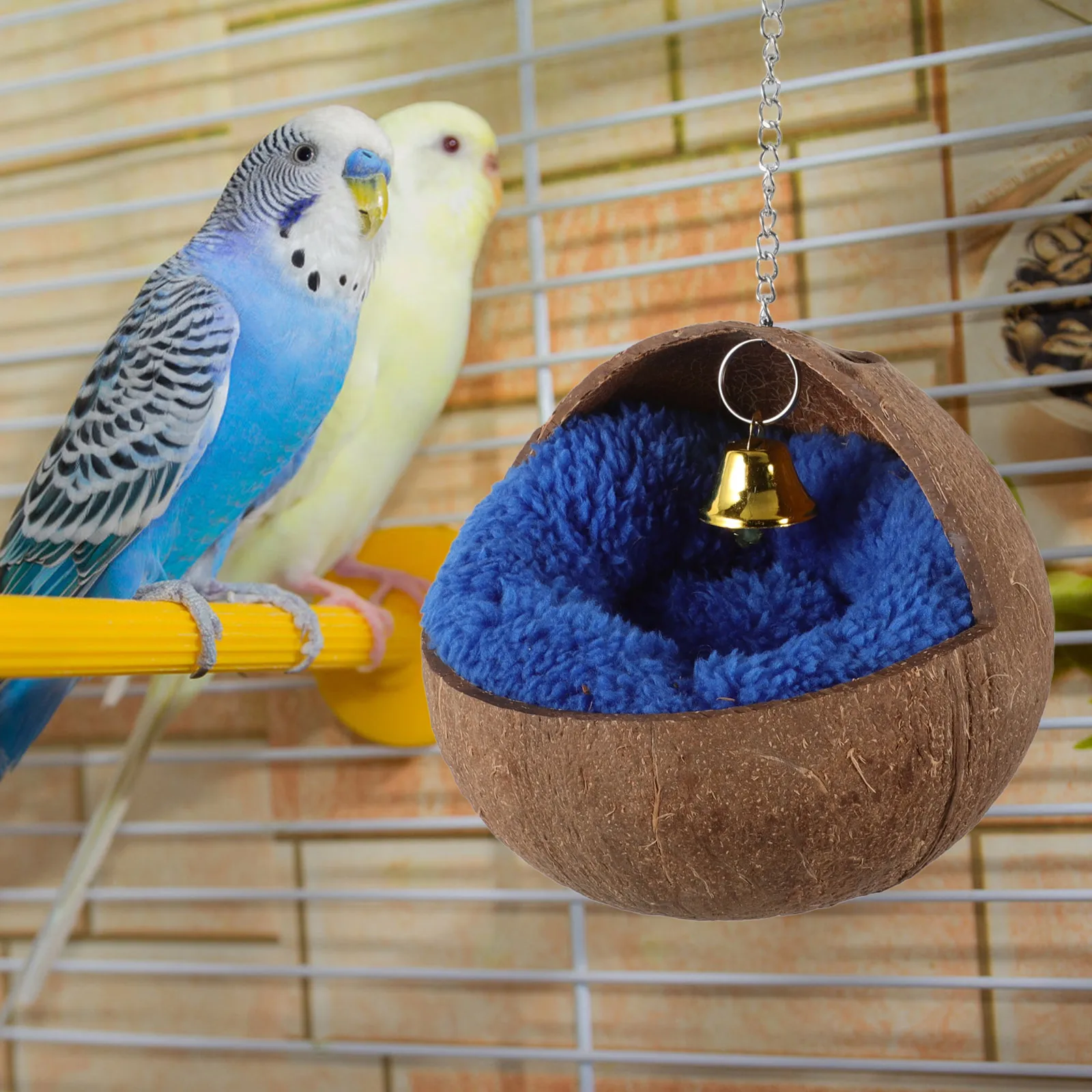 

Coconut Shell Bird Nest Natural Coconuts Hanging Wear Resistant Parrot House Soft Pad Blue Color Lifelike Bed Cage Garden