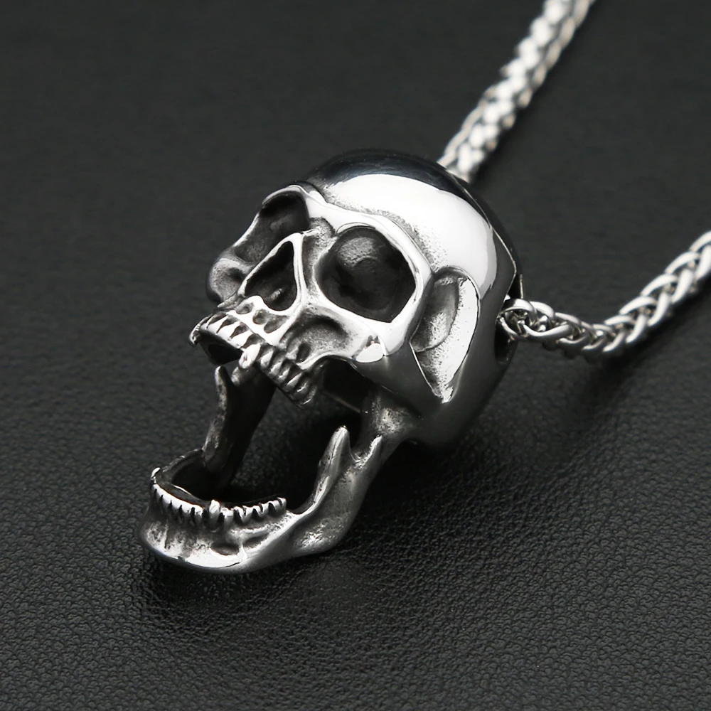 Gothic Vintage Stainless Steel Skull Pendant Necklace For Men Women Punk Skull Bottle Opener Necklace Biker Jewelry Accessories