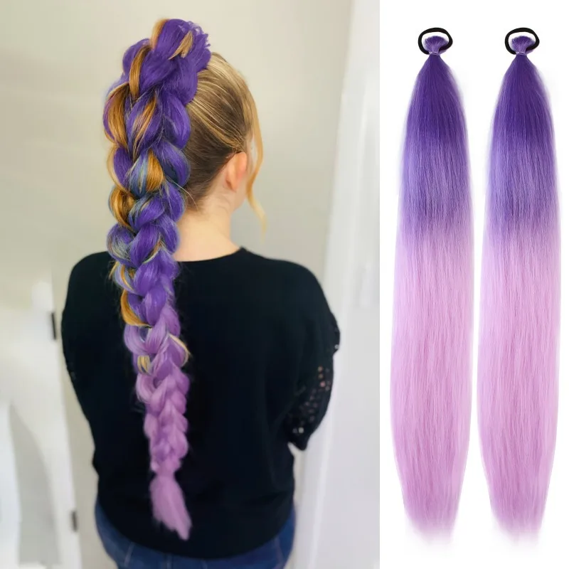 

2pcs Festival Ponytail Extensions - Long Heat Resistant Synthetic Hair with Elastic Band for Women & Girls Christmas Party