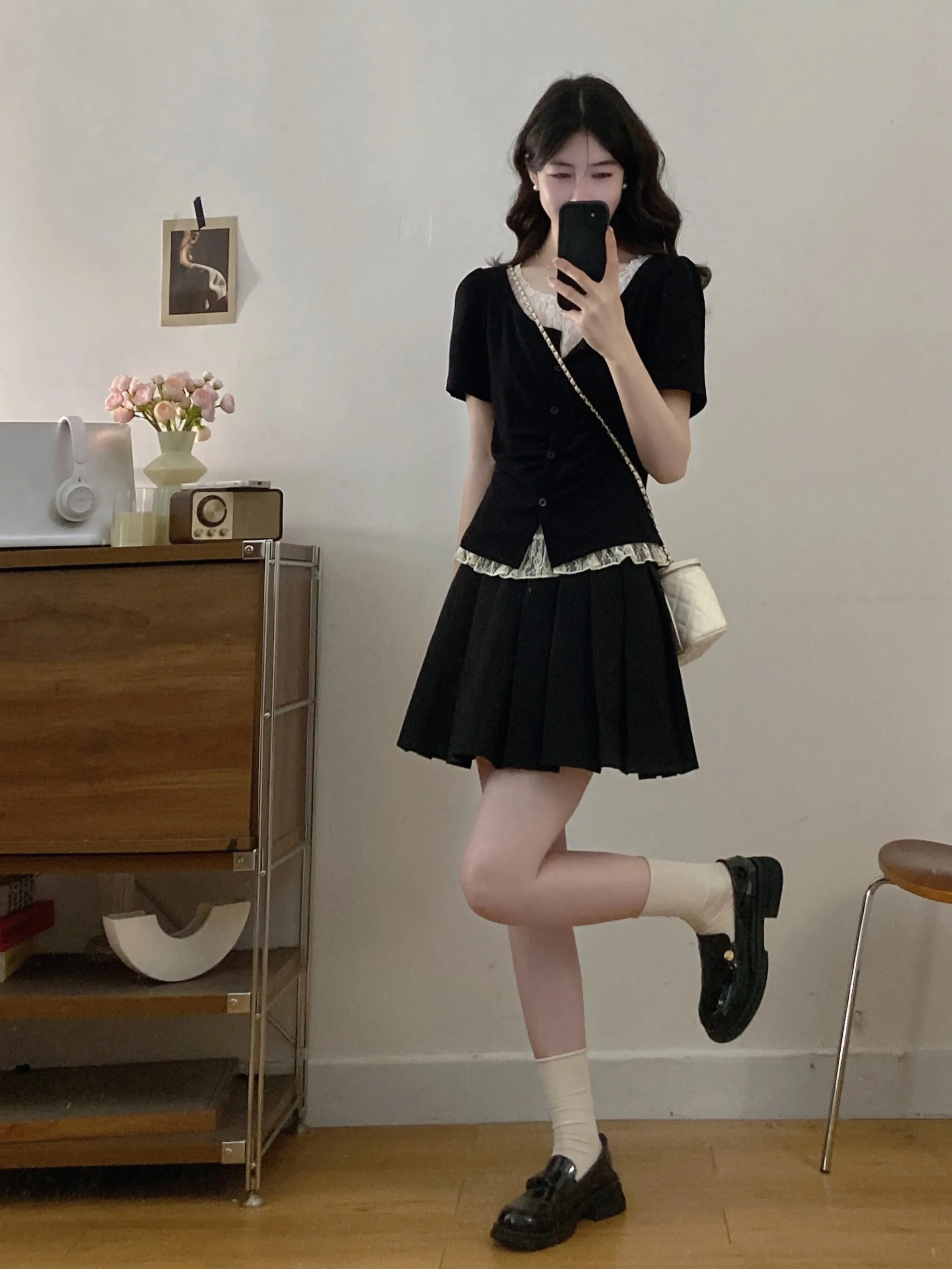 

plus Size Fashion Lace Paneling Skirt Set Women's High Waist Summer New Style Korean Style Ageless Fashion Casual Wear