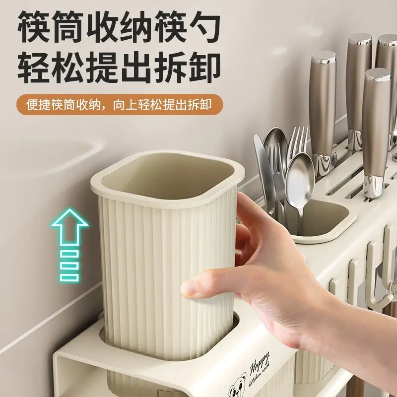 custom. [ 24k People Collected] Stainless Steel Kitchen Knife Holder Multi-Functional No-Drill Knife Rack Storage Rack Chopstick