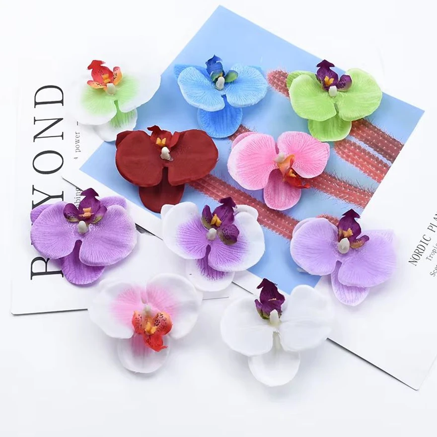 Butterfly Orchid Silk Artificial Flower Wedding Decor Diy Gift Box Scrapbook Outdoor Garden Home Vase Table Wreath Hairpin Cheap